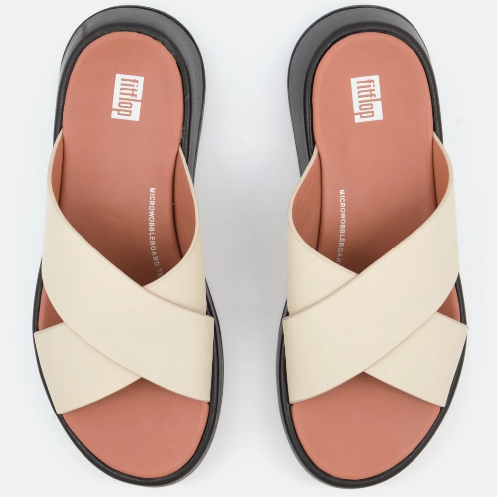 ☀️NWOB Fitflop F-Mode Unisex Platform Slide Sandal, Light Beige/Black, US 6